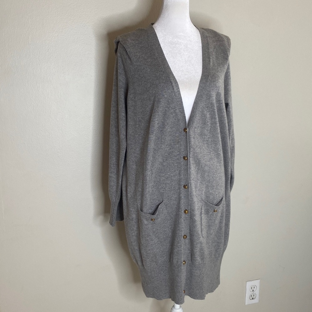 ESCADA Cashmere Wool Blend V-neck Button Down Gray Long Cardigan Duster -Size XL